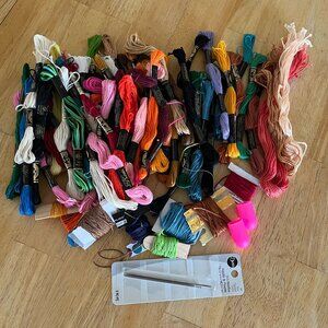 Embroidery Thread Lot - 50+ Assorted Colors, 4 needles & 2 finger Protectors
